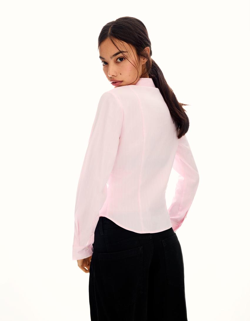 Chemise ajustée fendue-Rose-1
