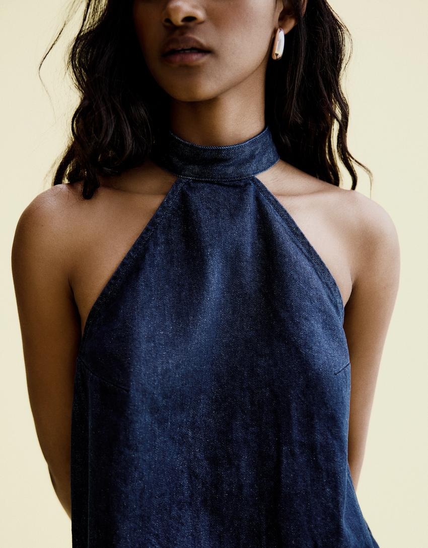 Denim mini dress-Light blue