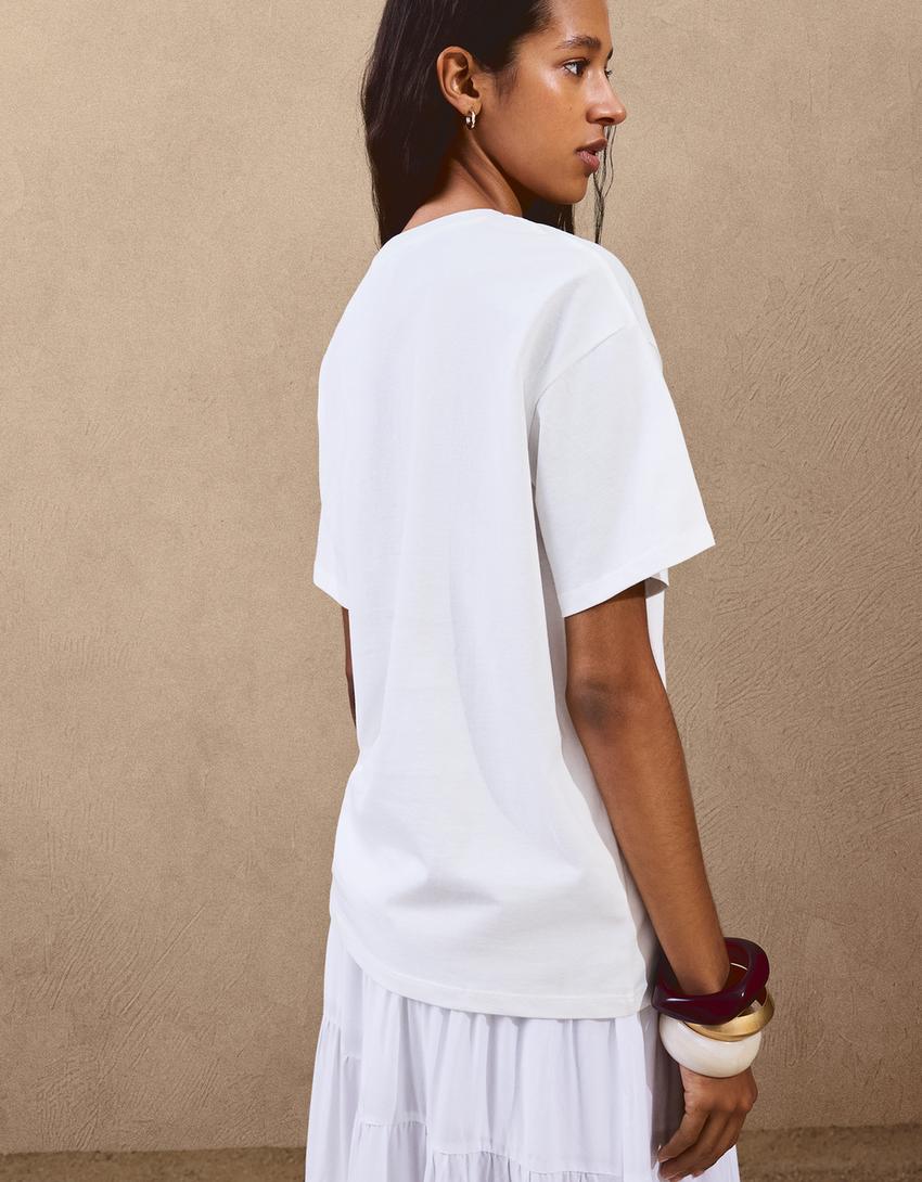 Short sleeve T-shirt with print-Cream-1