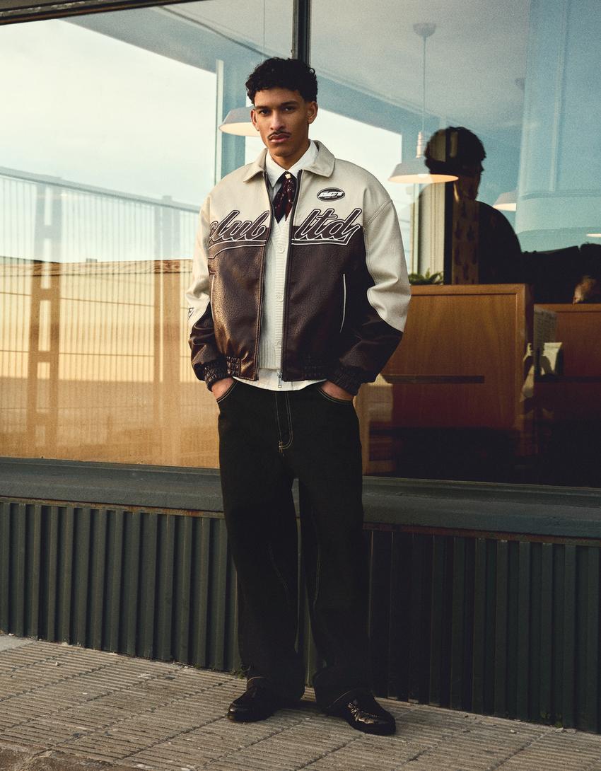 Blouson similicuir color block-Bordeaux