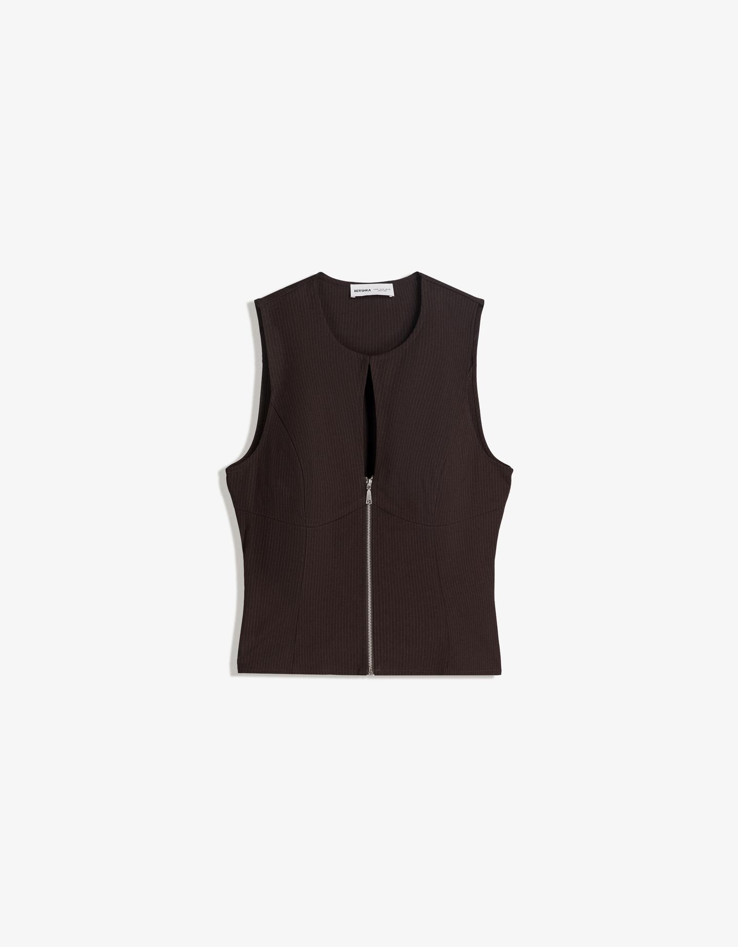 Bershka top na zamek brązowy