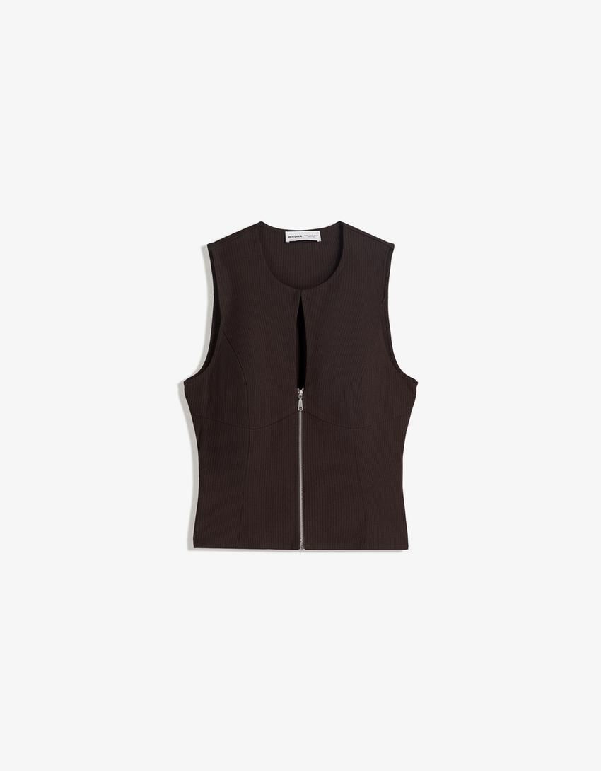 Top with zip-Brown