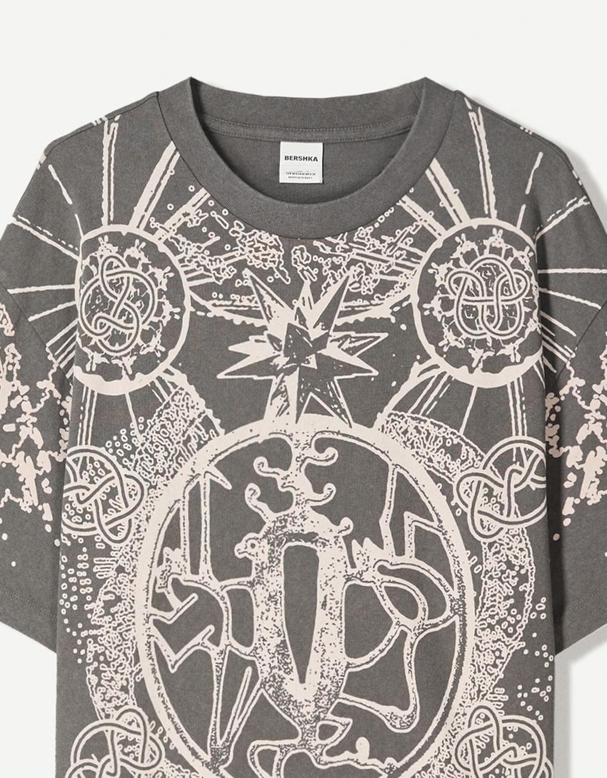 Camiseta manga corta print-Gris-2