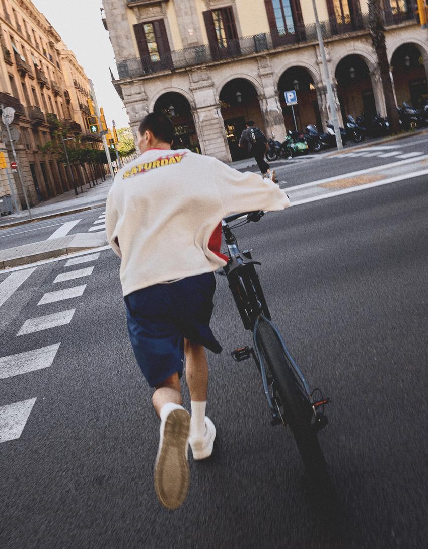 Long sleeve waffle-knit racing T-shirt-Red
