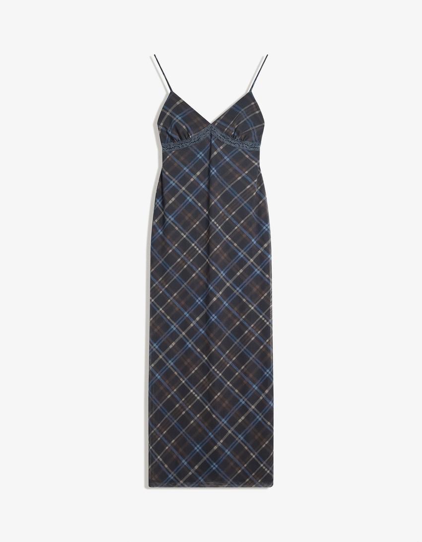 Bedrucktes Midikleid-Marinenblau-5
