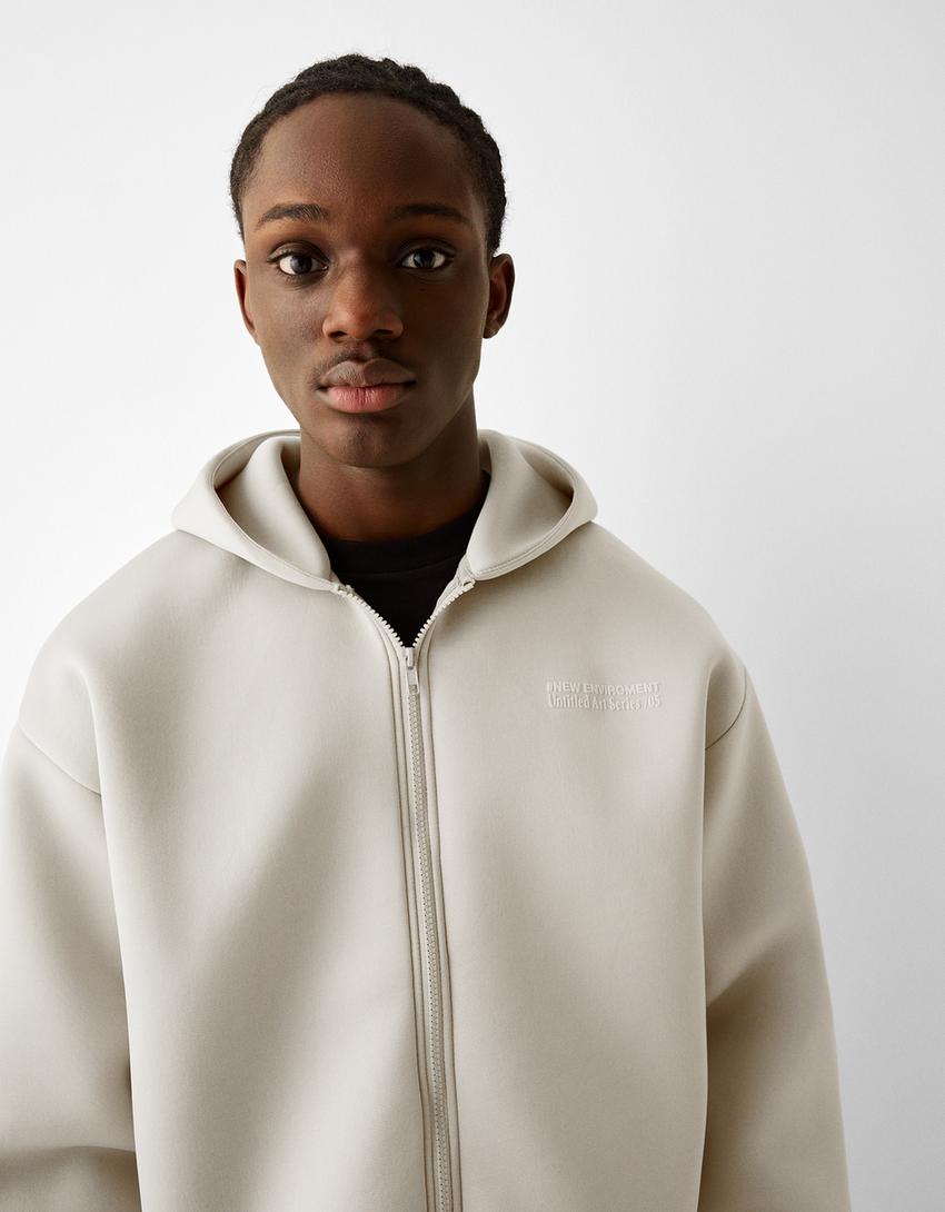 Zip-up slogan hoodie-Grey-2