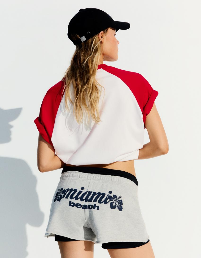 Printed raglan T-shirt-Red