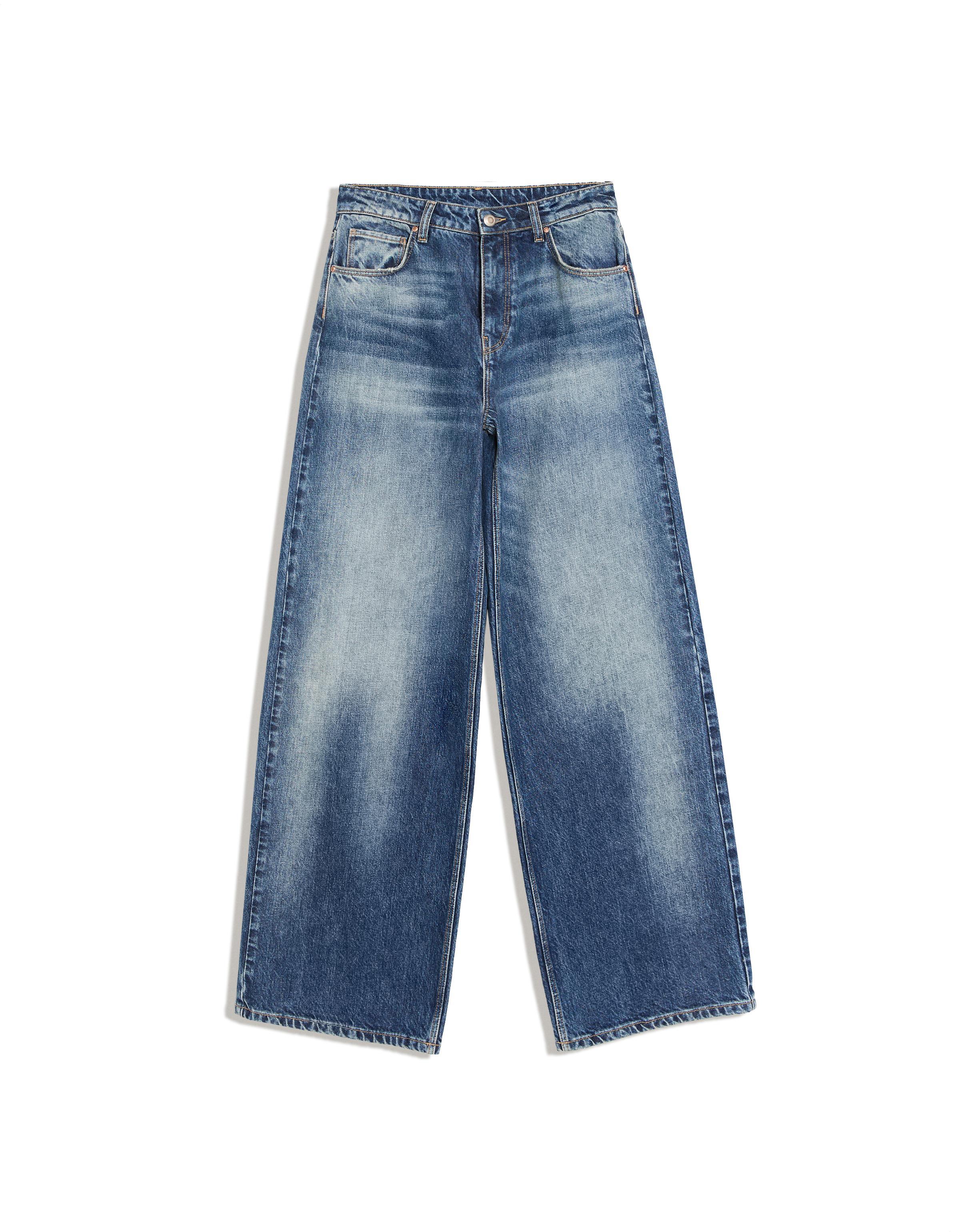 Vintage wash wide-leg high-waist jeans — Blue