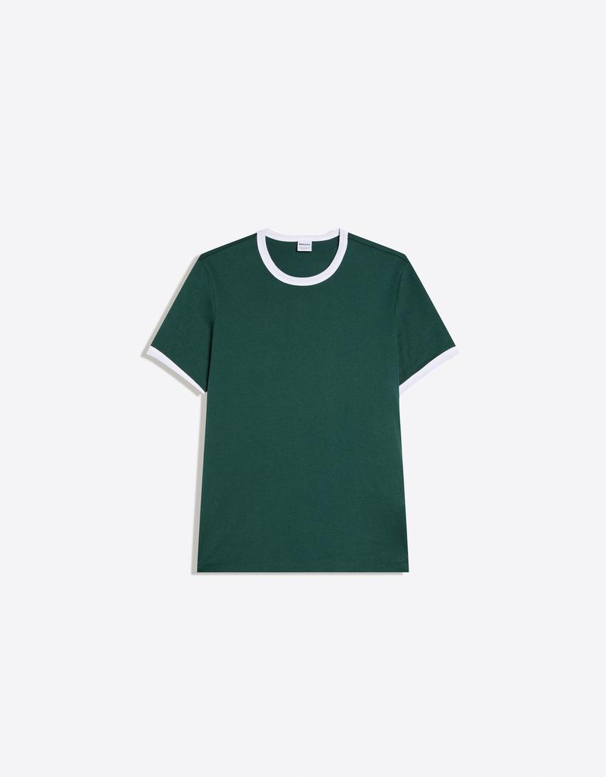 Short sleeve contrast rib T-shirt-Green