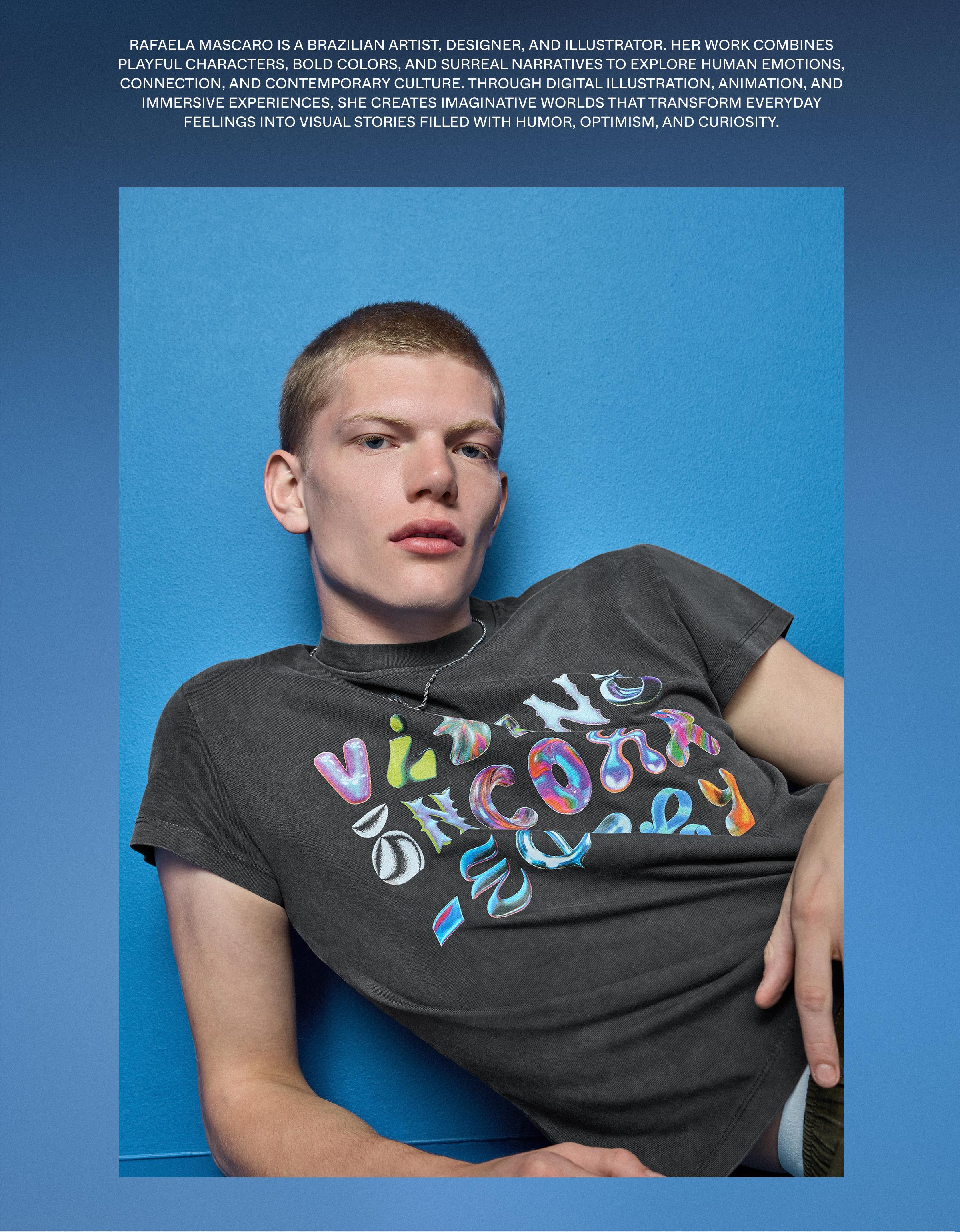 Short sleeve RAFAELA MASCARO print T-shirt — Black