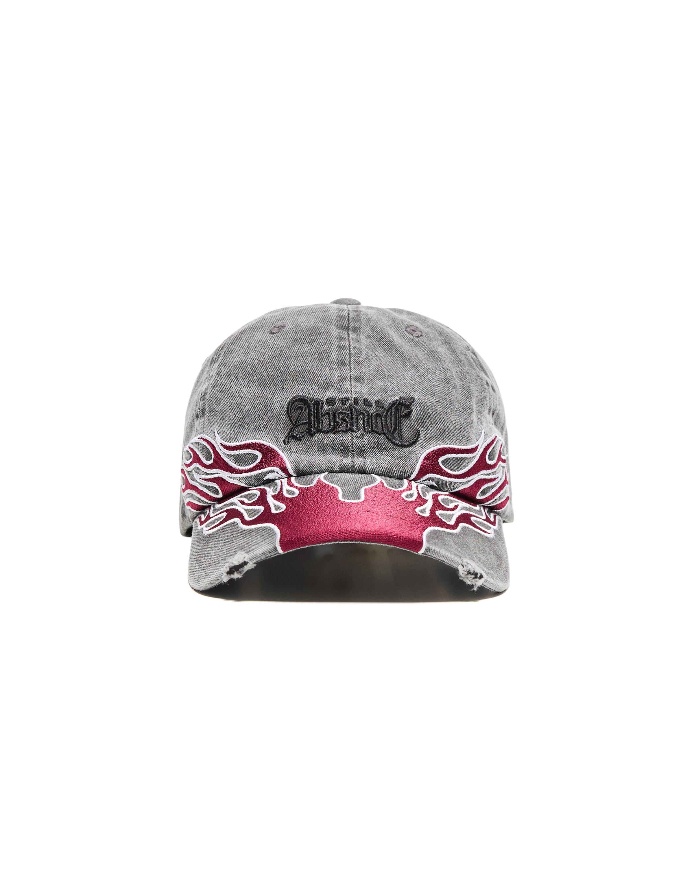 Washed-effect embroidered cap — Black