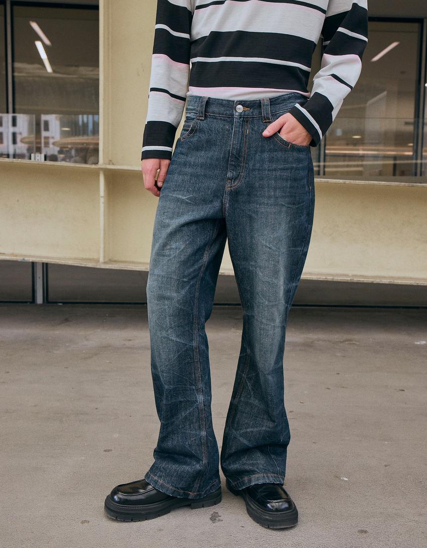 Jeans baggy flare-Bleu
