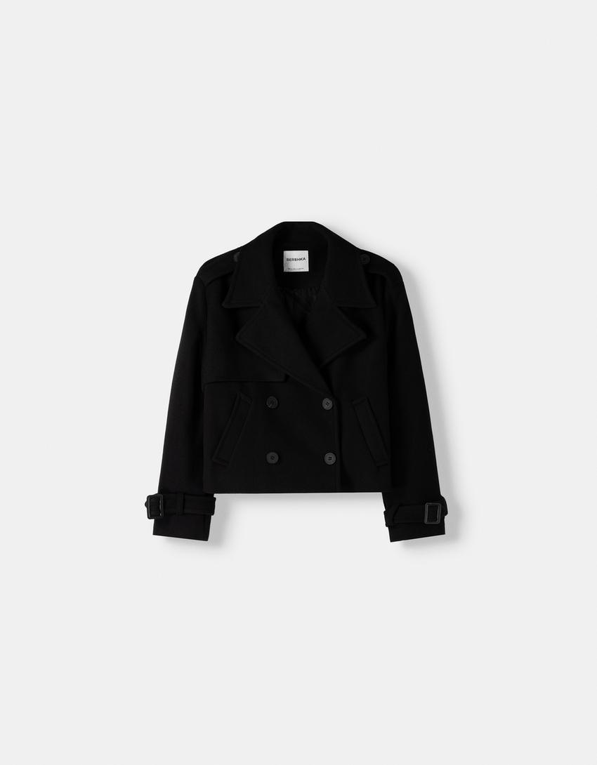 Korte zachte trenchcoat-Zwart