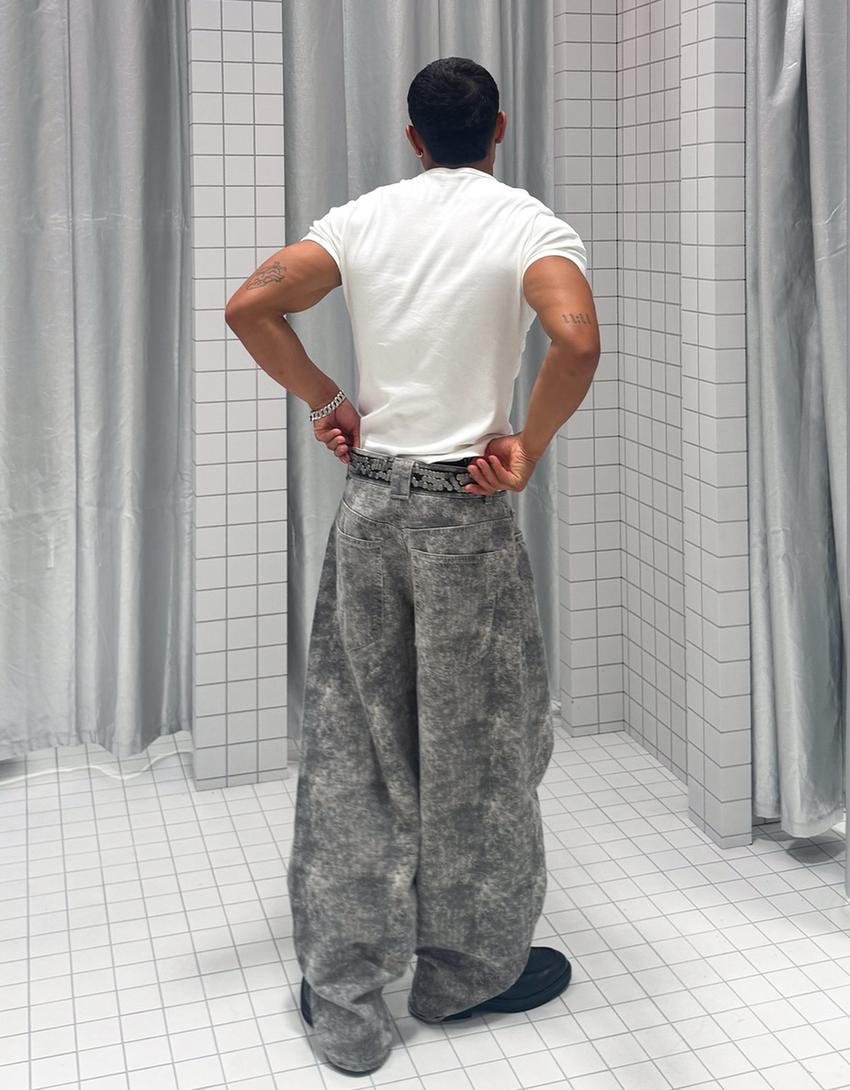 Super Baggy Hose mit Print-Rohweiß