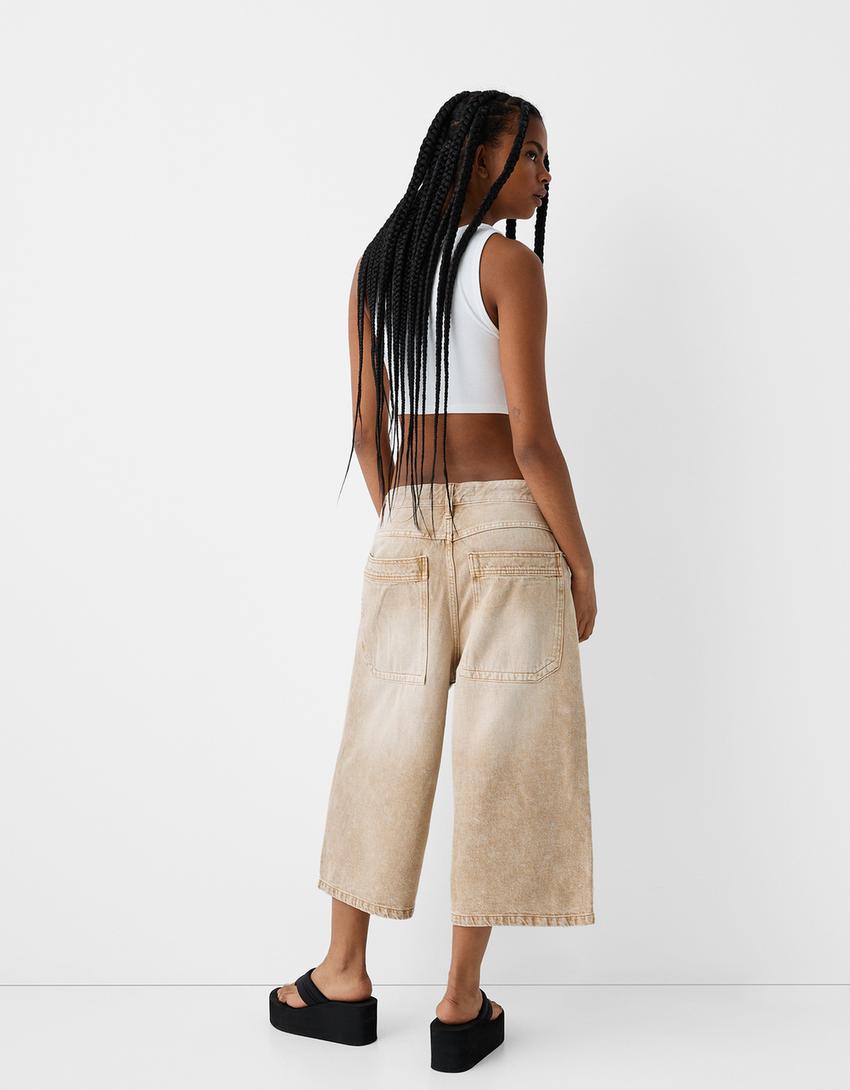 Calções bermuda denim super baggy-Cru-1