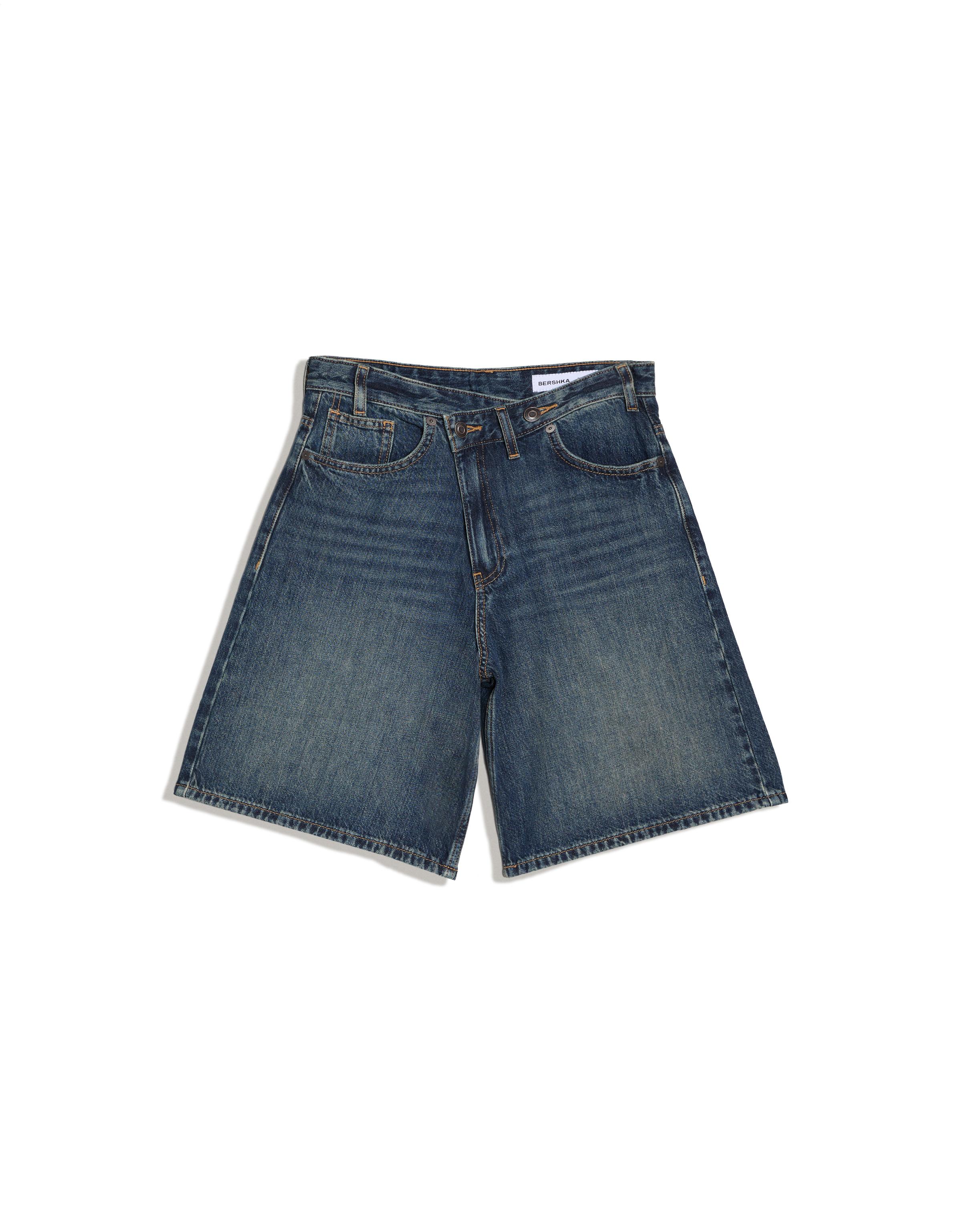 Crossover waist denim Bermuda shorts — Blue