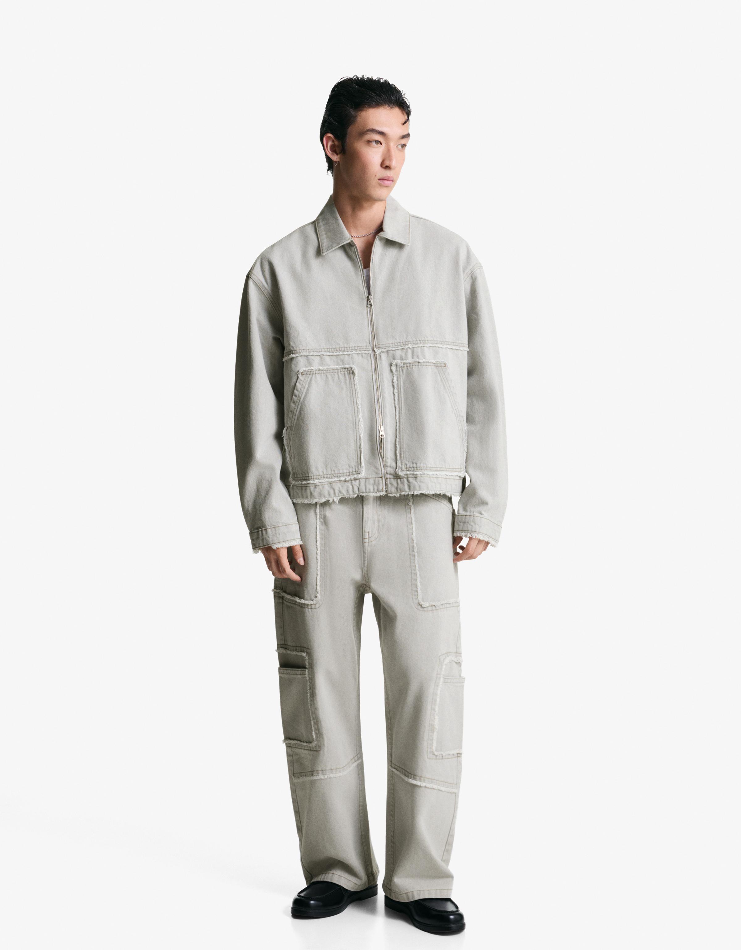 Bershka Baggy-Jeans Mit Fransen Herren 36 Grau