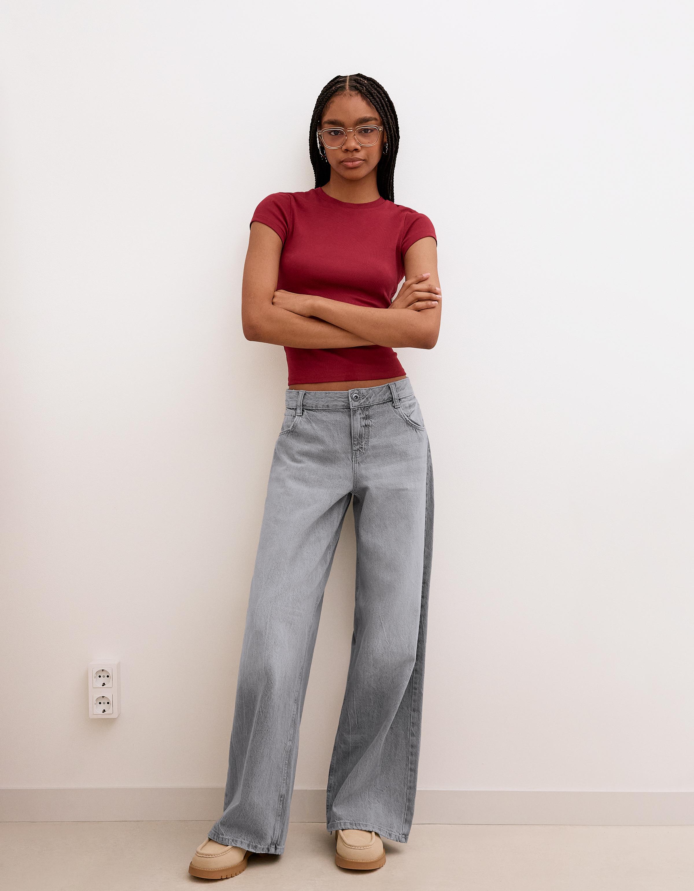 Low-rise wide-leg jeans - Jeans - BSK Teen | Bershka Low-rise wide-leg jeans - Jeans - BSK Teen | Bershka