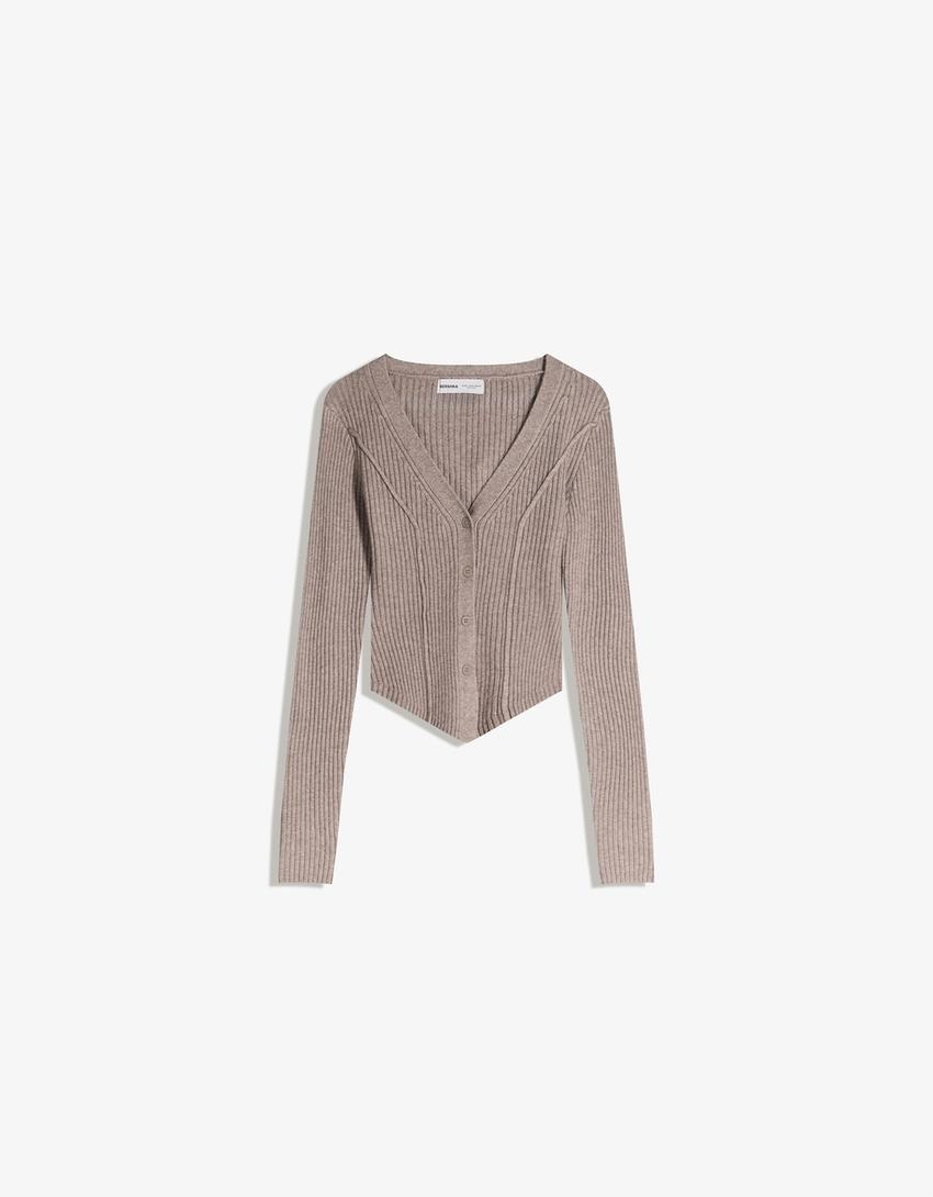 Gerippter Cardigan-Sandfarbe