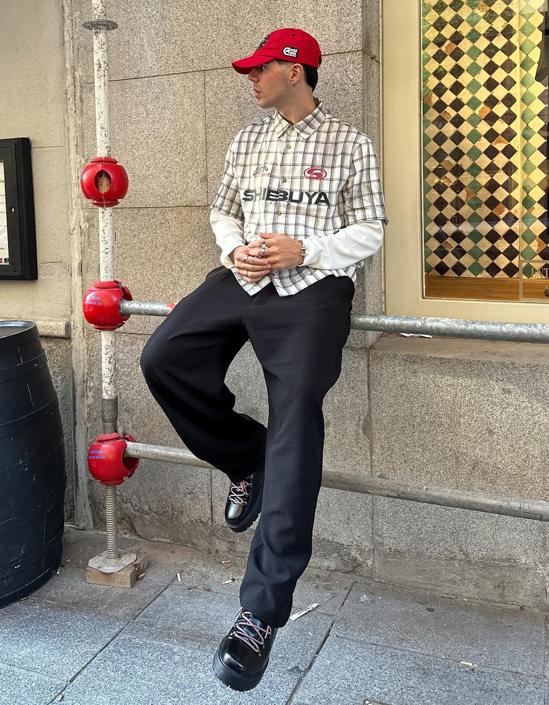 Check boxy fit shirt with double sleeves
