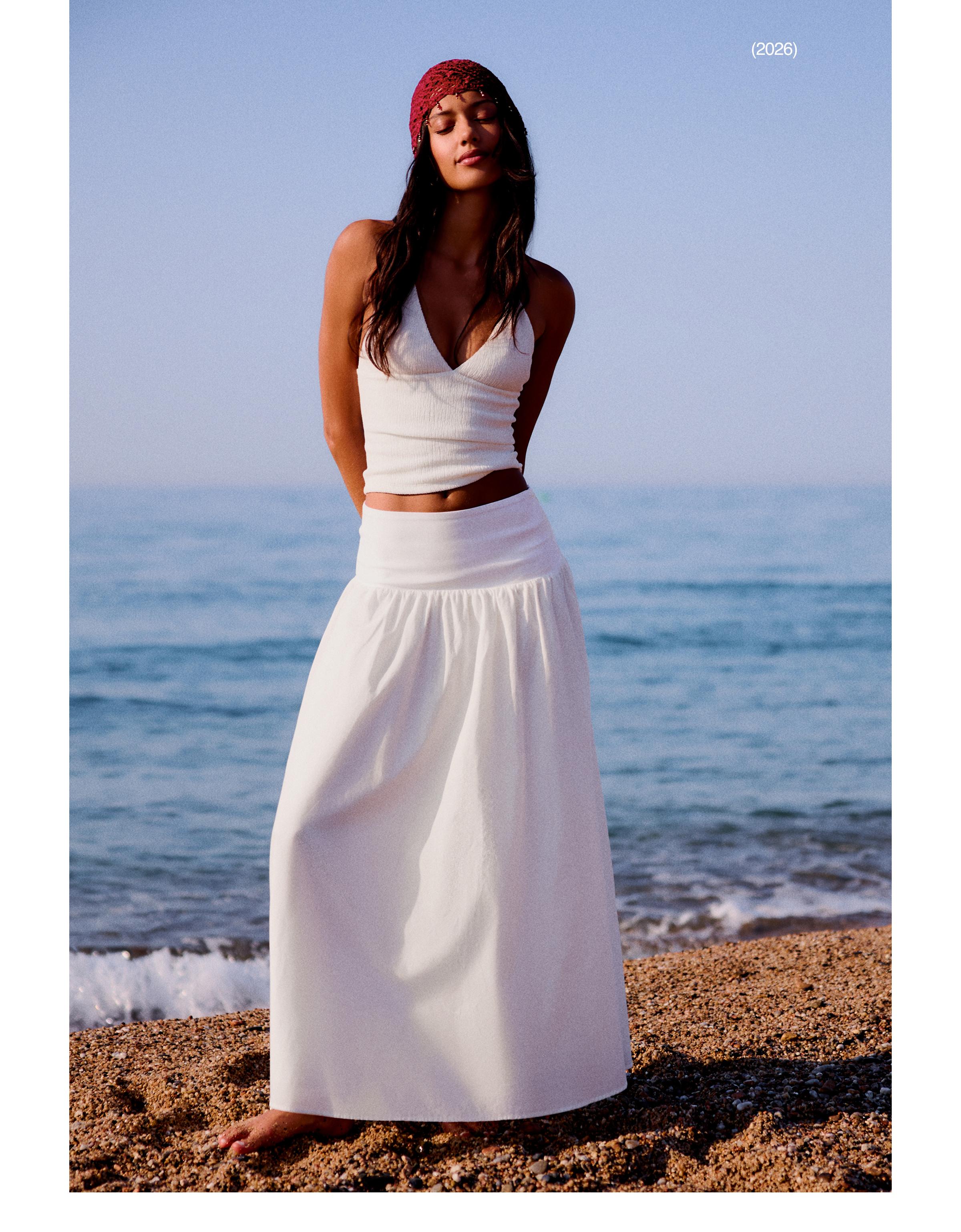 Midi skirt with cummerbund — White