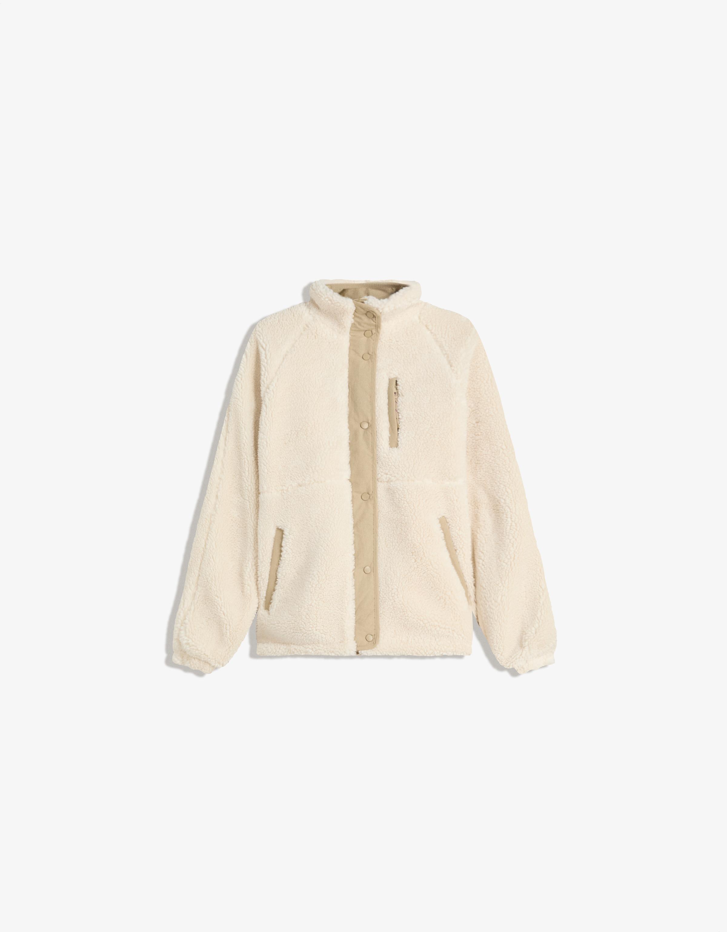 Bershka Lammfellimitat-Jacke Damen S Rohweiß