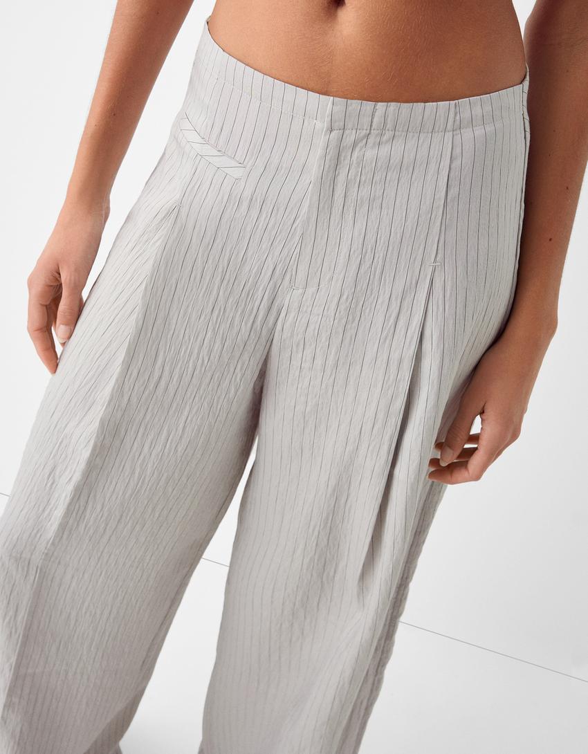 Pantalon wide leg taille-Gris-3