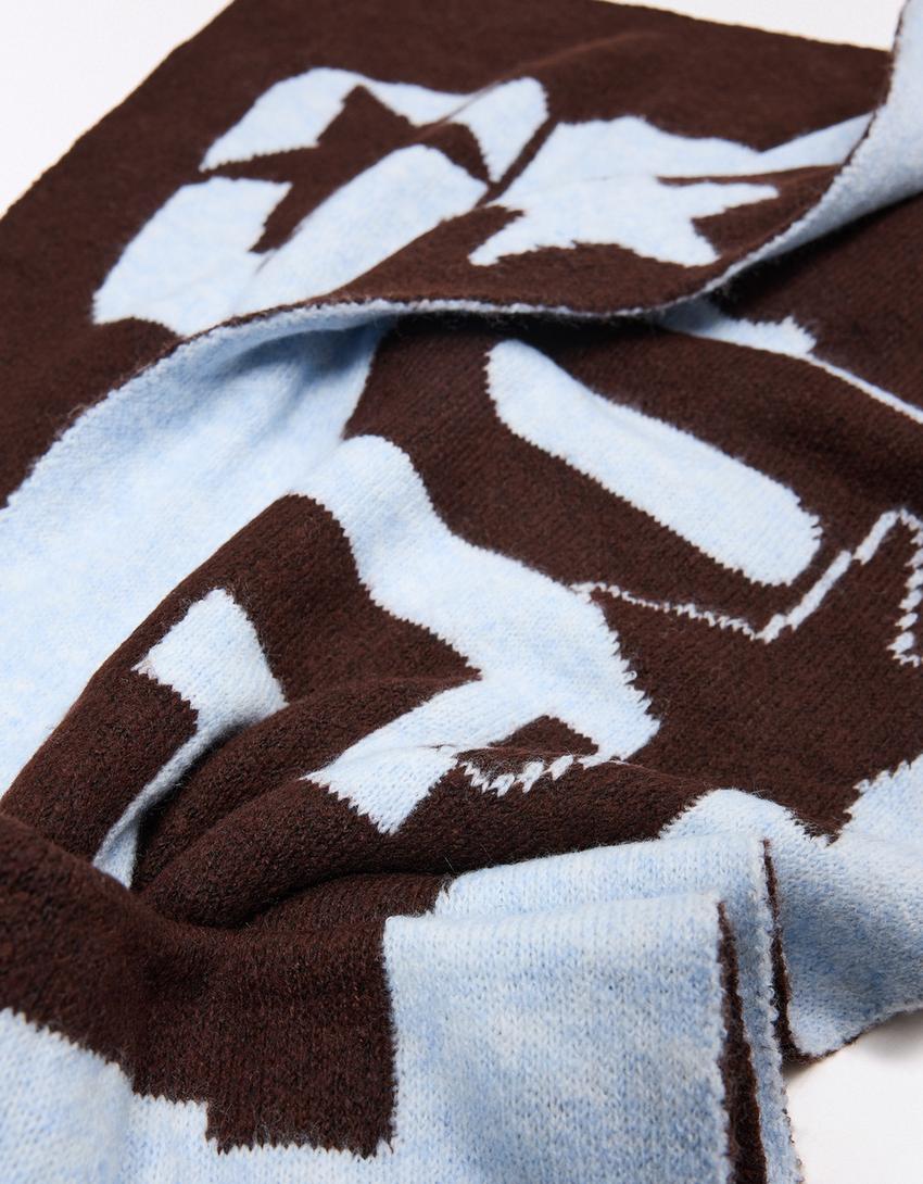 Sciarpa in maglia con motivo grafico-Bianco
