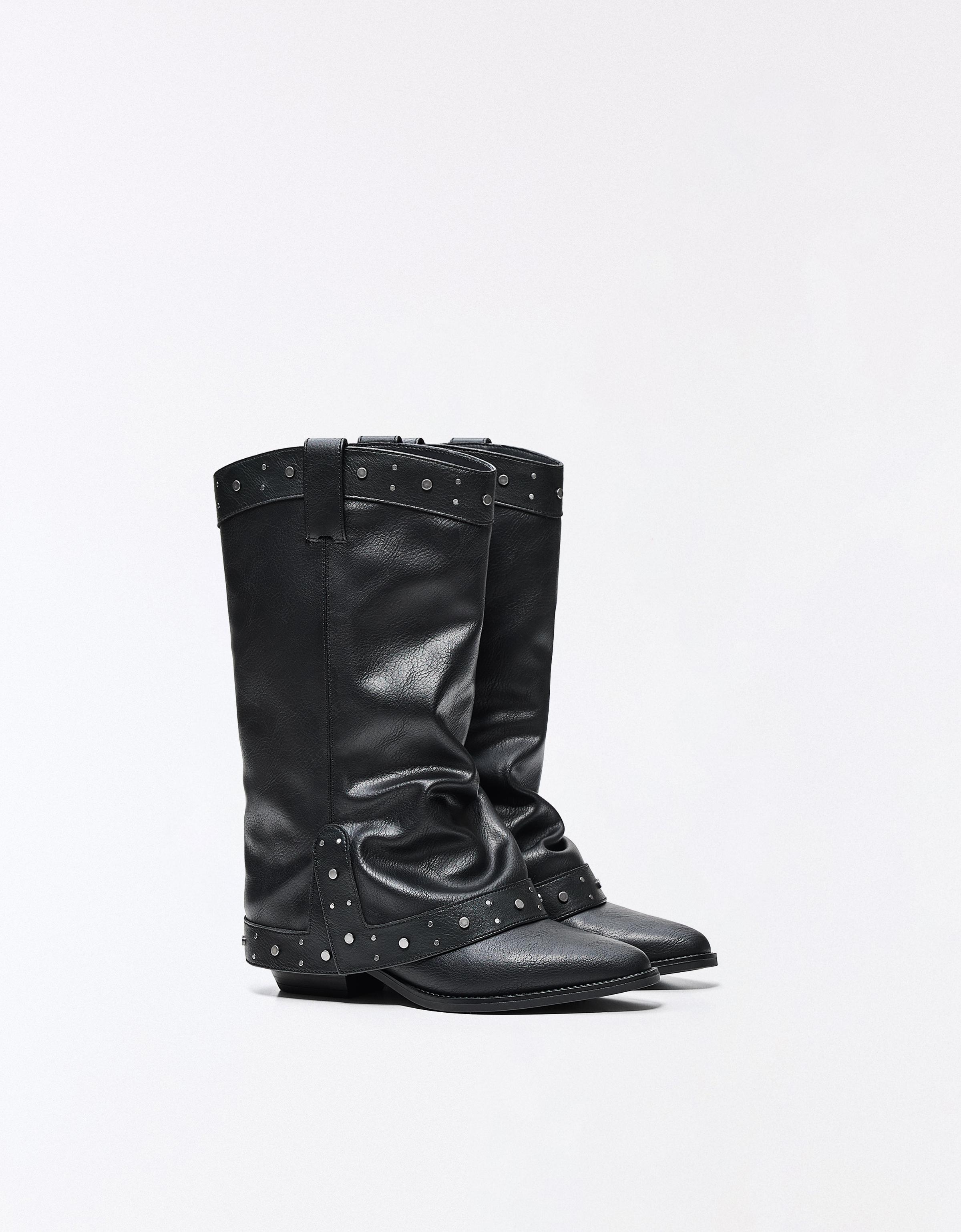 Bershka Bota Cowboy Trouser Mujer Negro