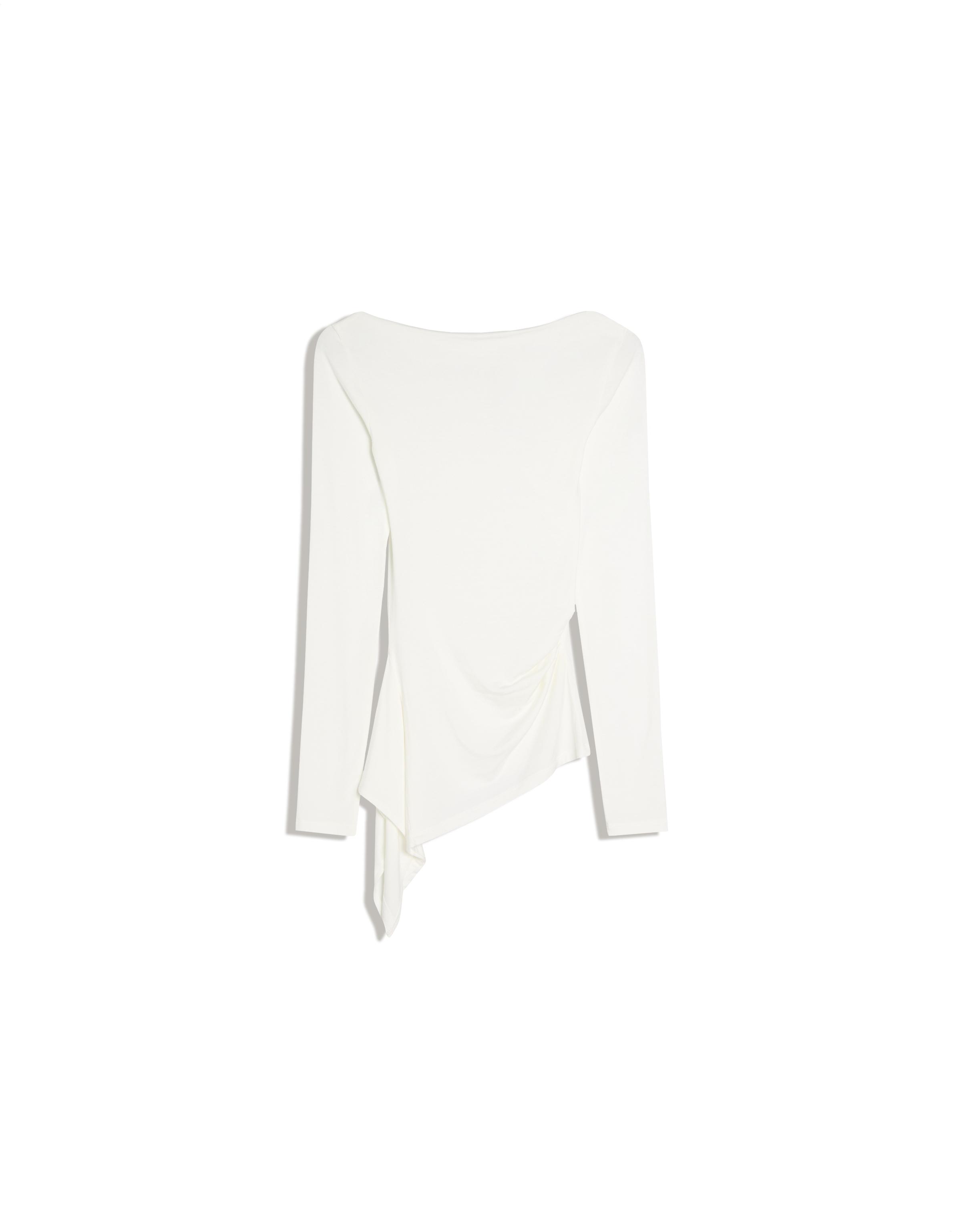 Long sleeve asymmetric gathered T-shirt — Off white