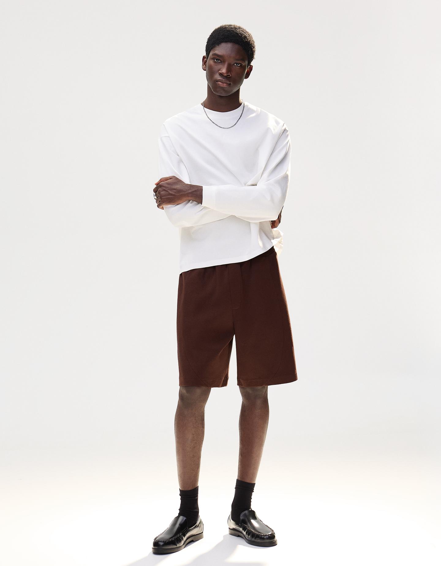 Bershka bermudy z dzianiny interlock brązowy