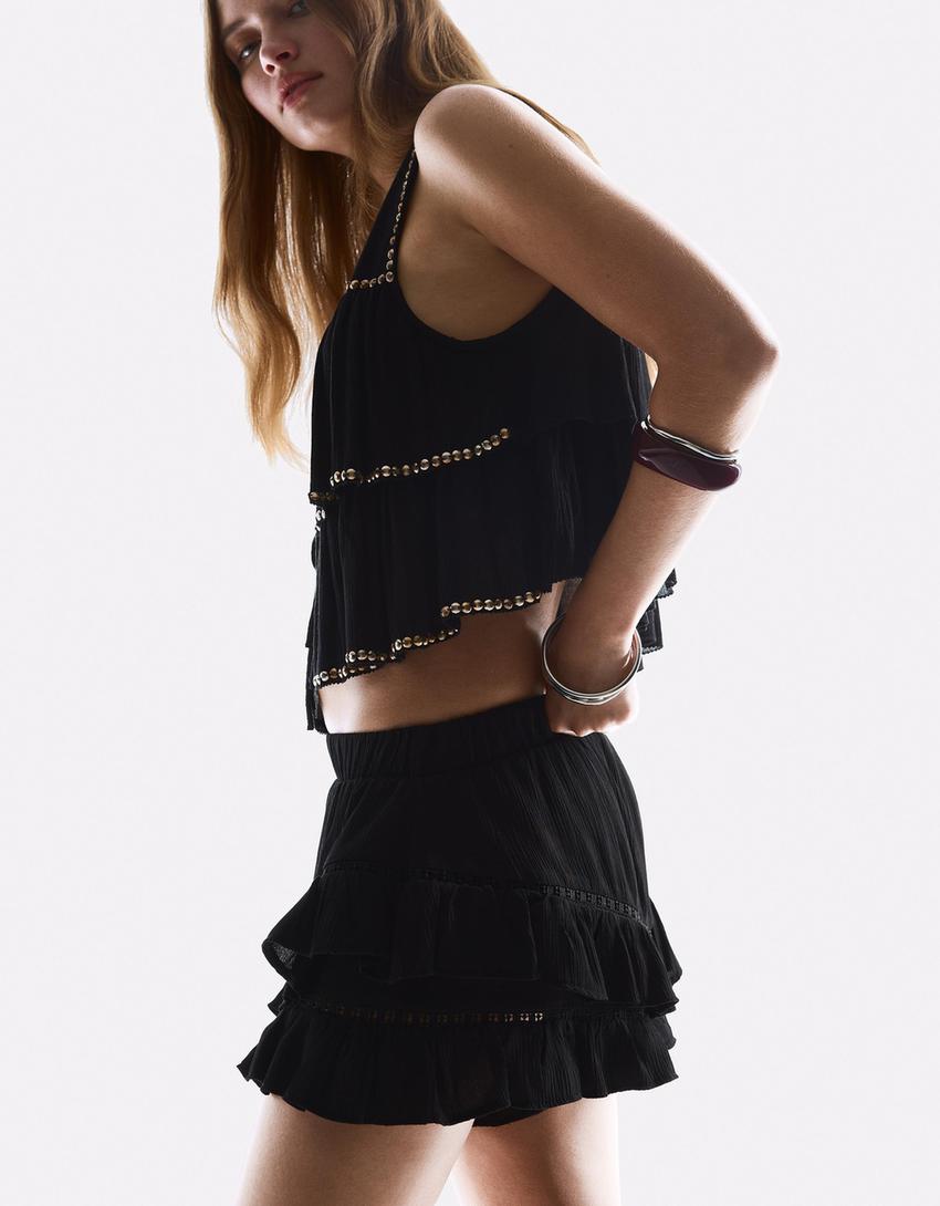 Boho broekrok met structuur-Zwart-0