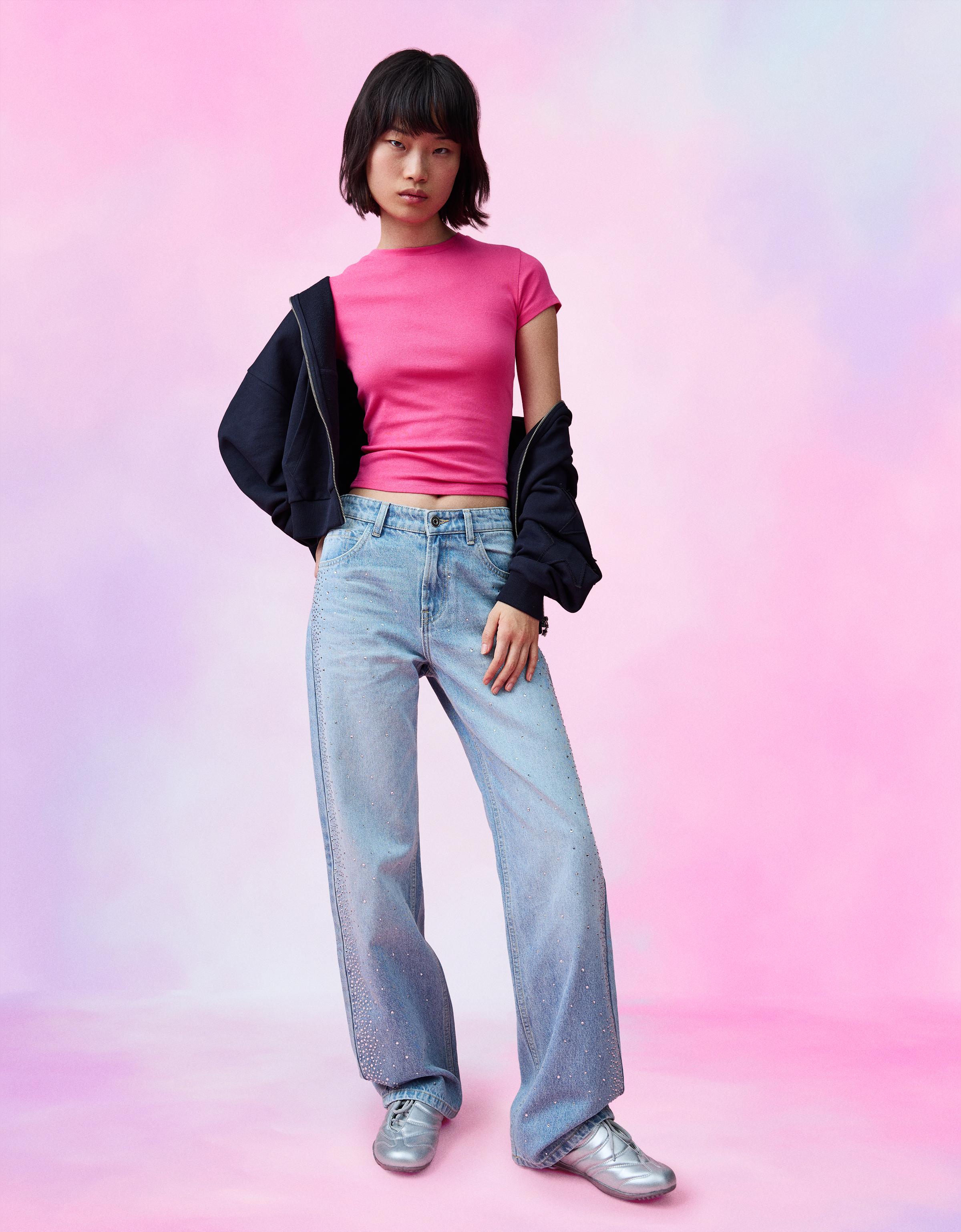 Yüksek bel straight fit geniş paça parlak jean - Görsel 29