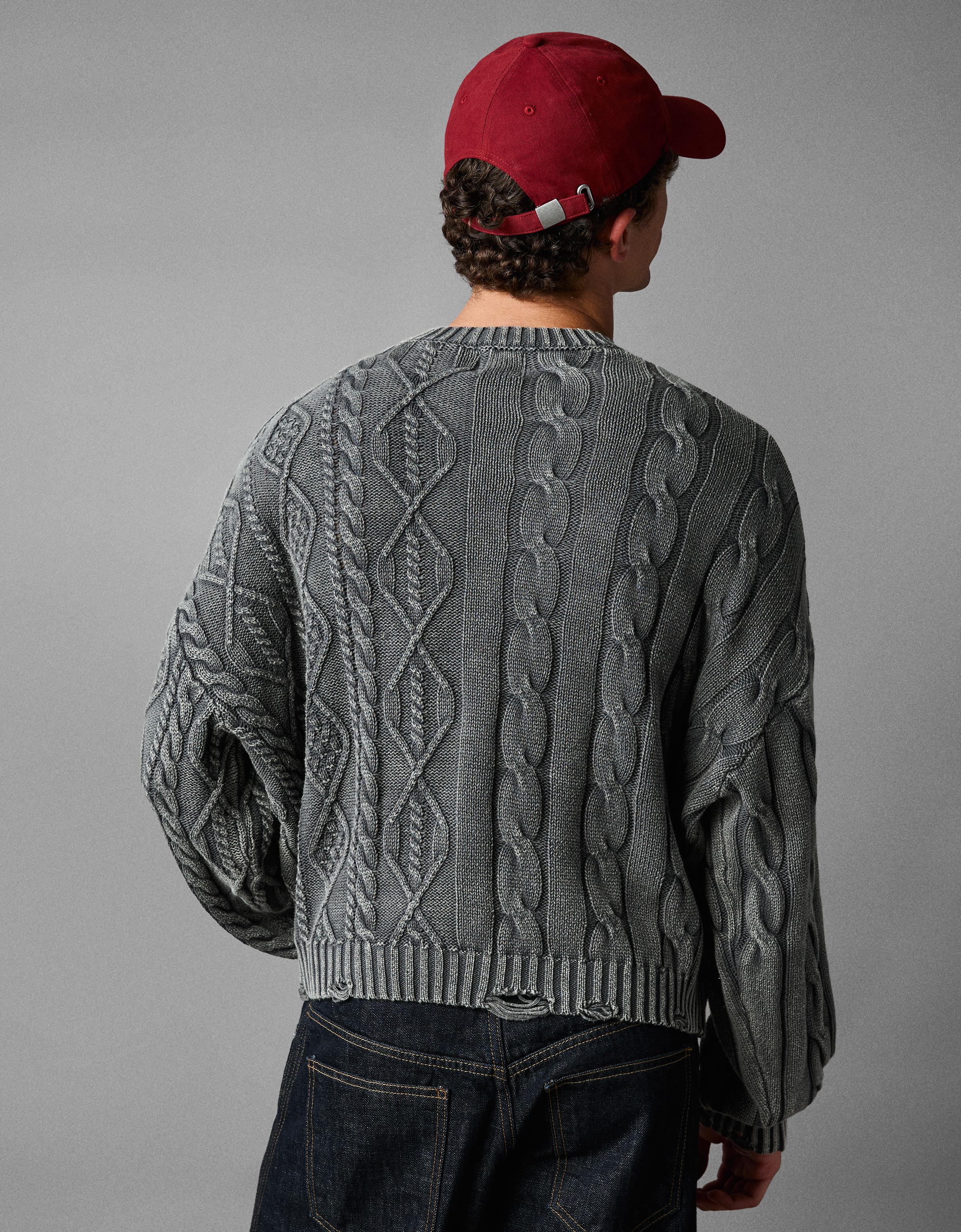 Washed-effect cable-knit jumper — Dark grey