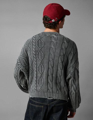 Washed-effect cable-knit jumper — Dark grey 2