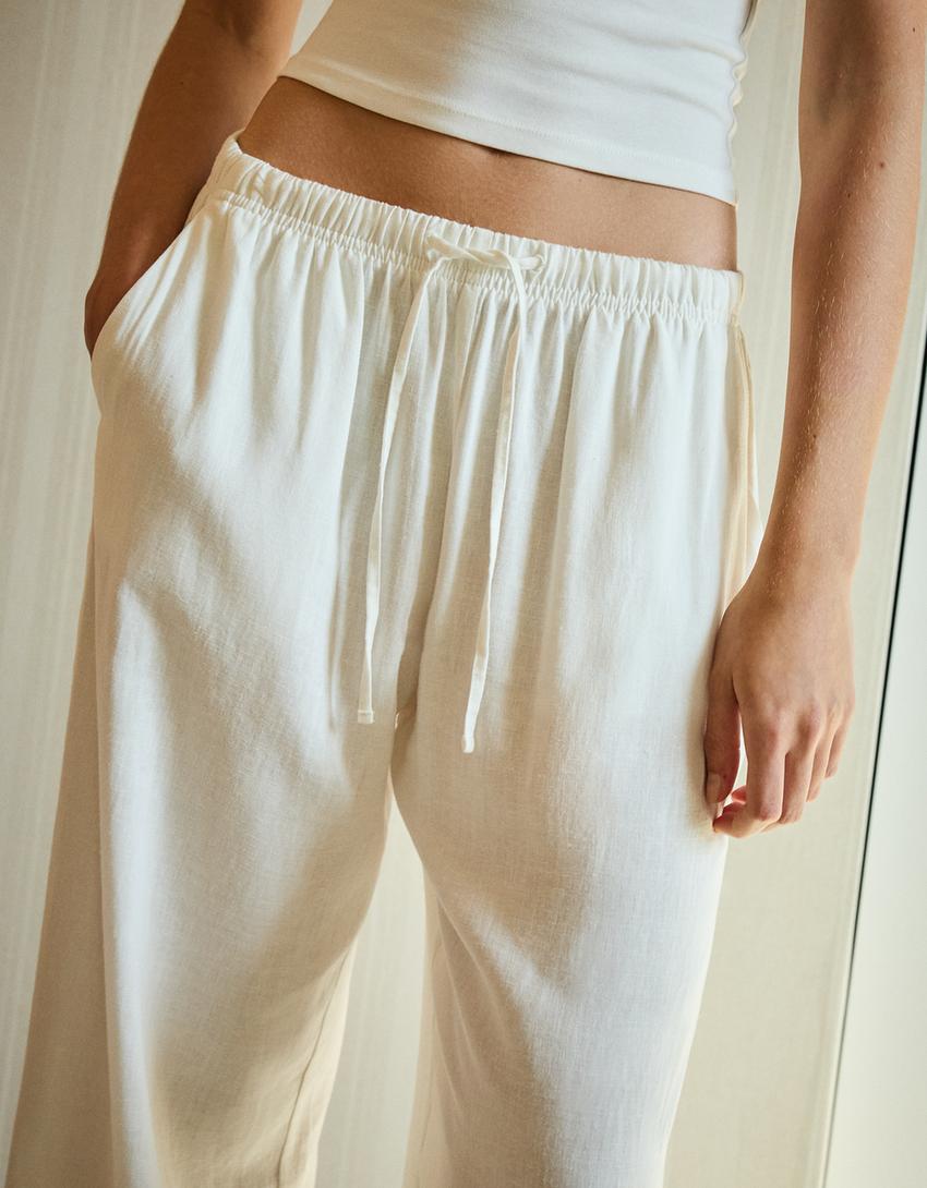 Pantalón goma cintura-Blanco roto
