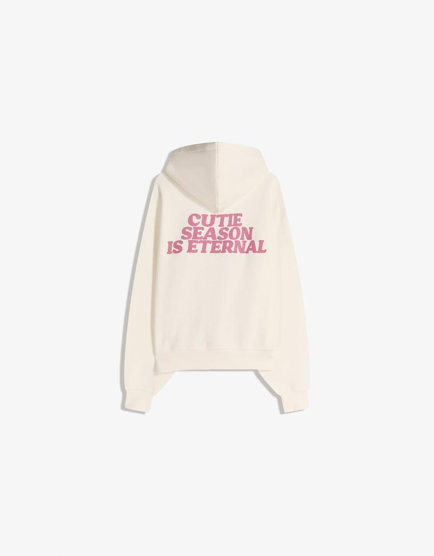 Printed hoodie-Cream