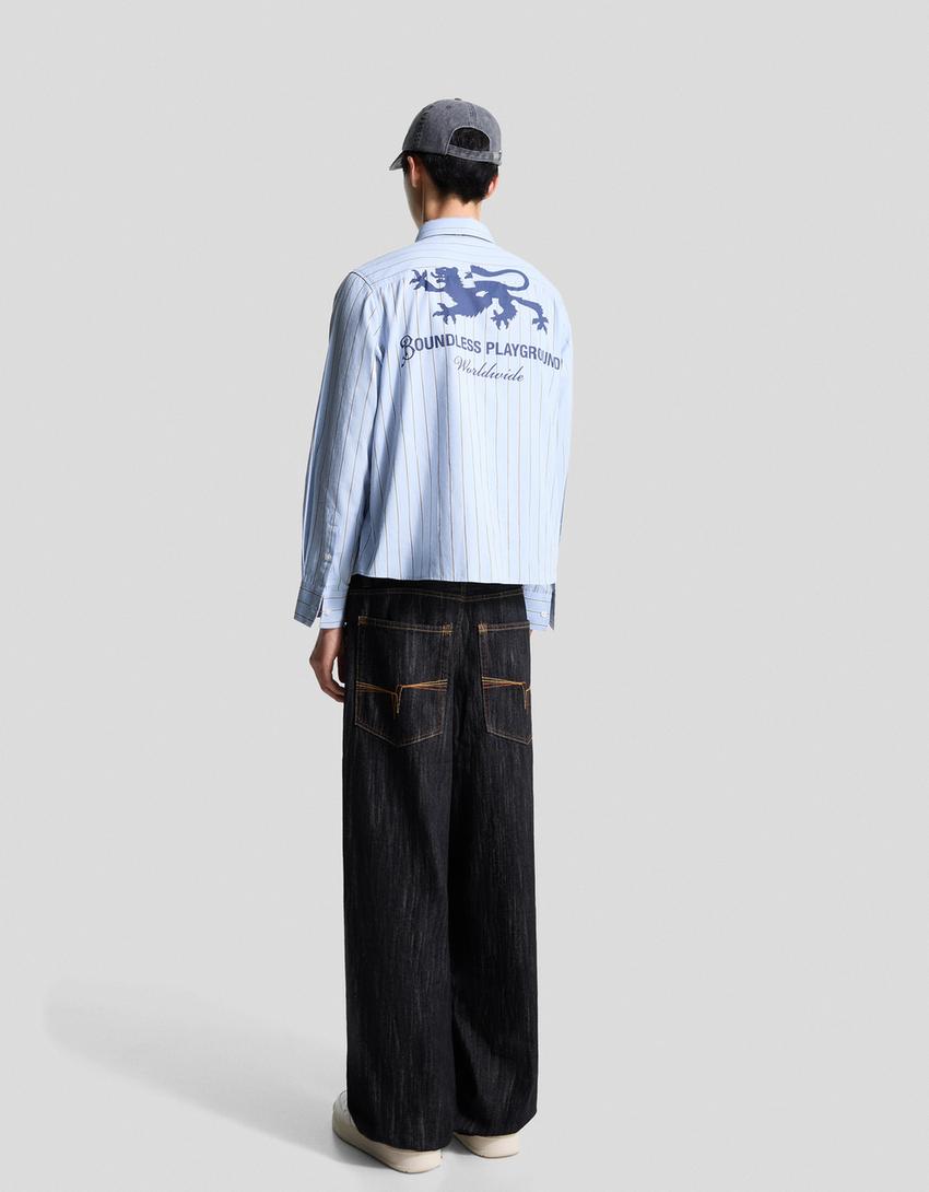 Striped print shirt-Light blue