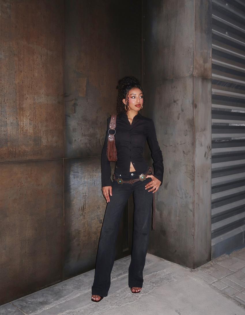 Jeans bootcut low waist-Gris