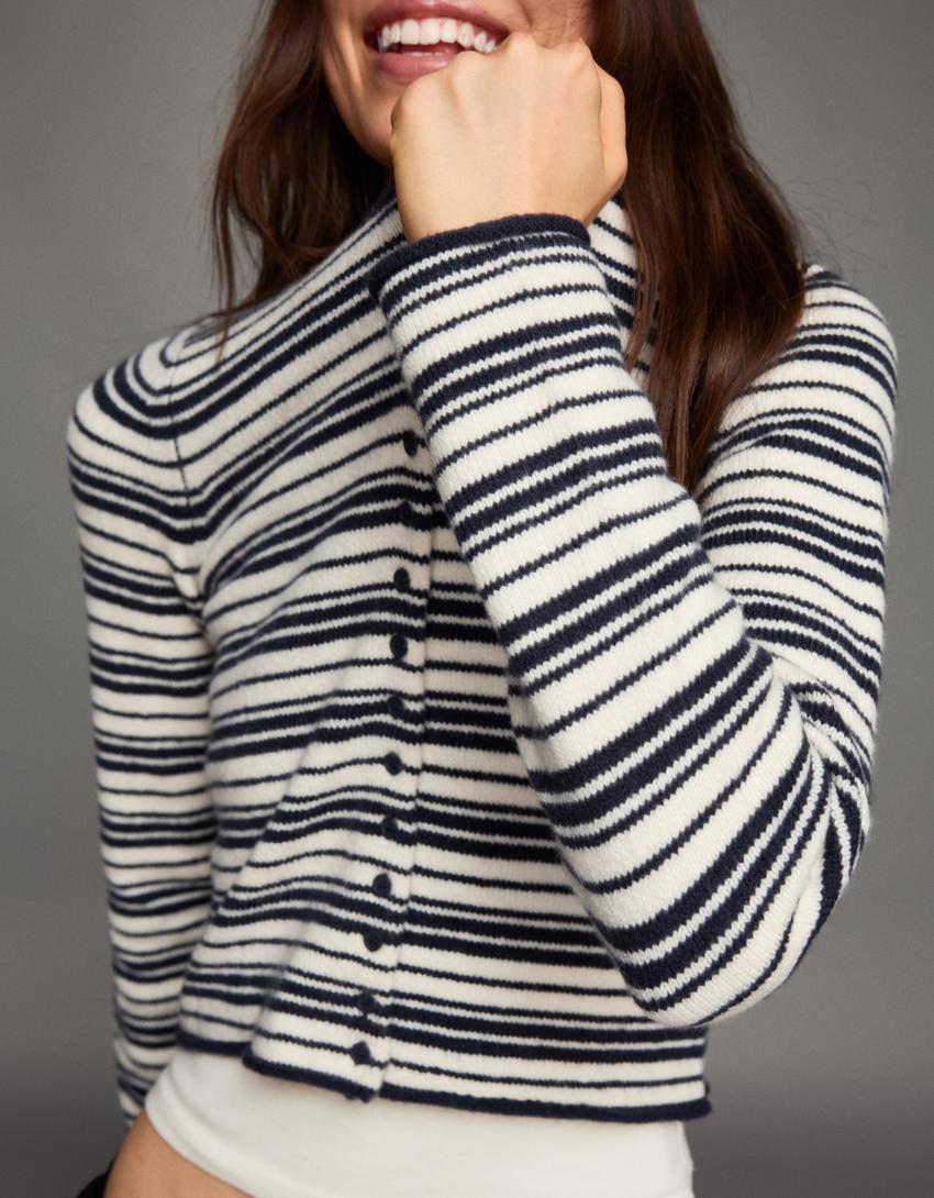 Çizgili örgü hırka-Mavi