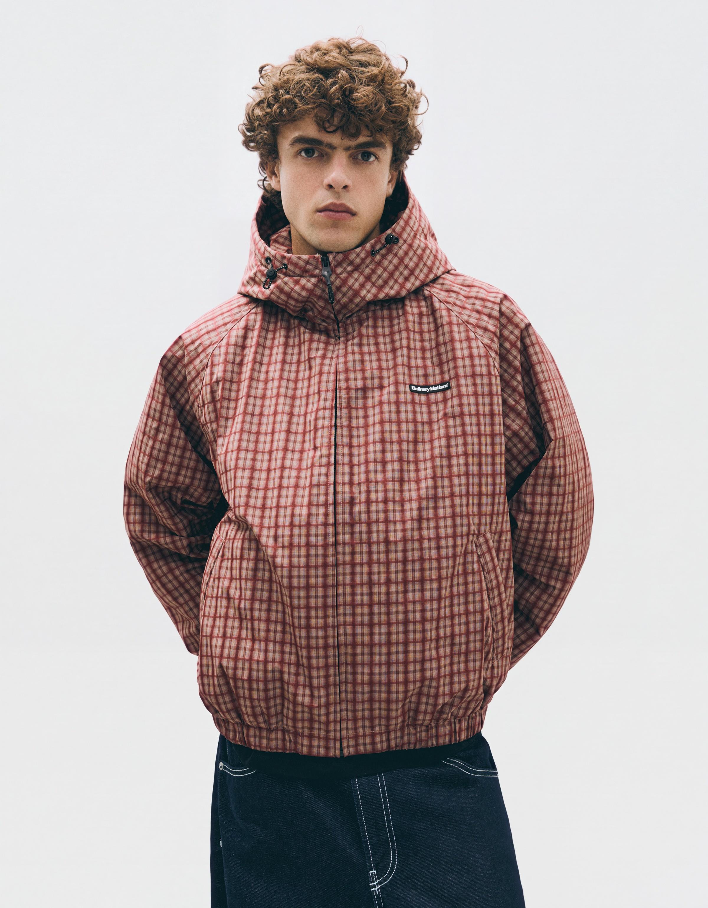 Hooded check jacket — Dark Orange