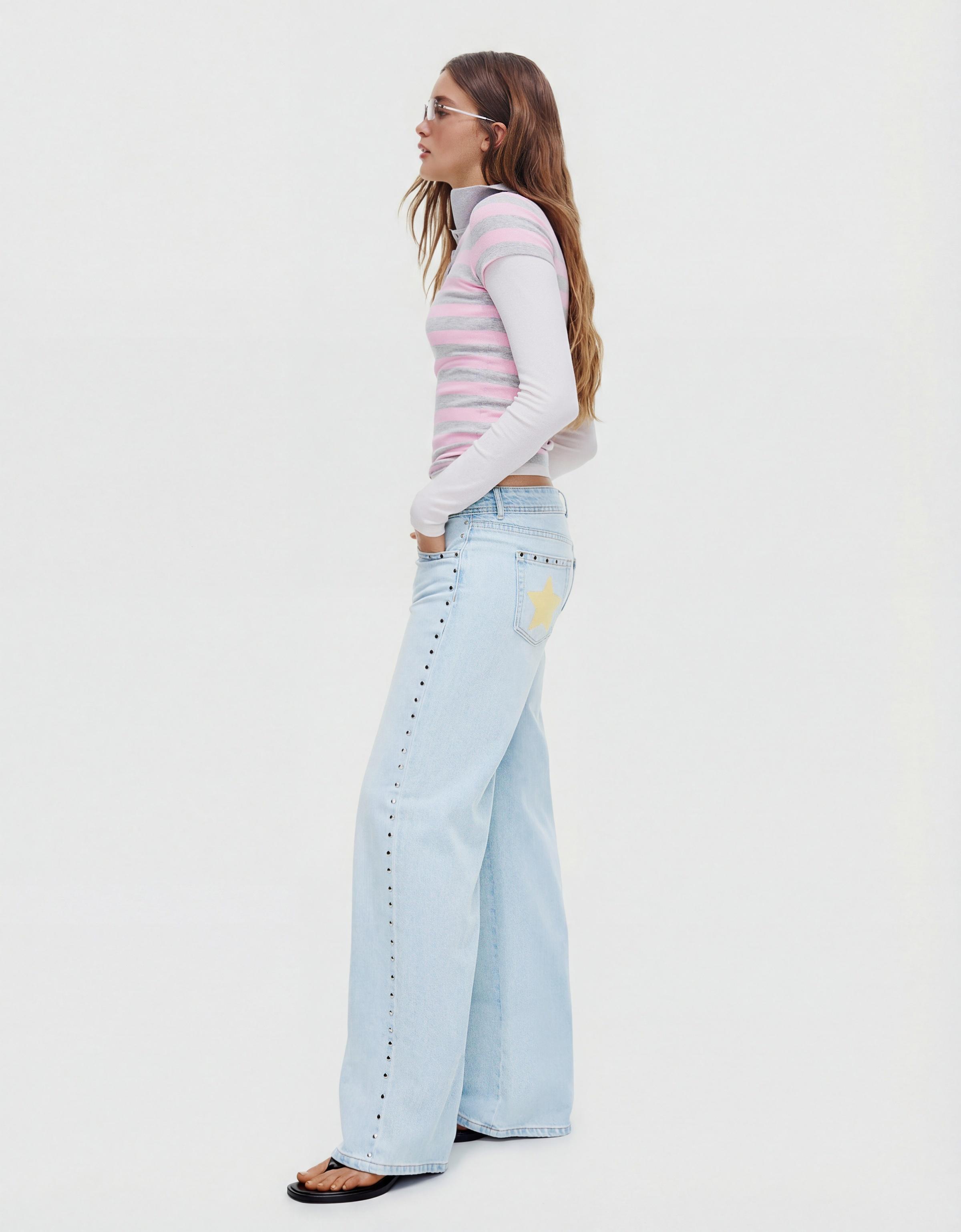 Düşük bel zımbalı baggy fit jean - Görsel 29