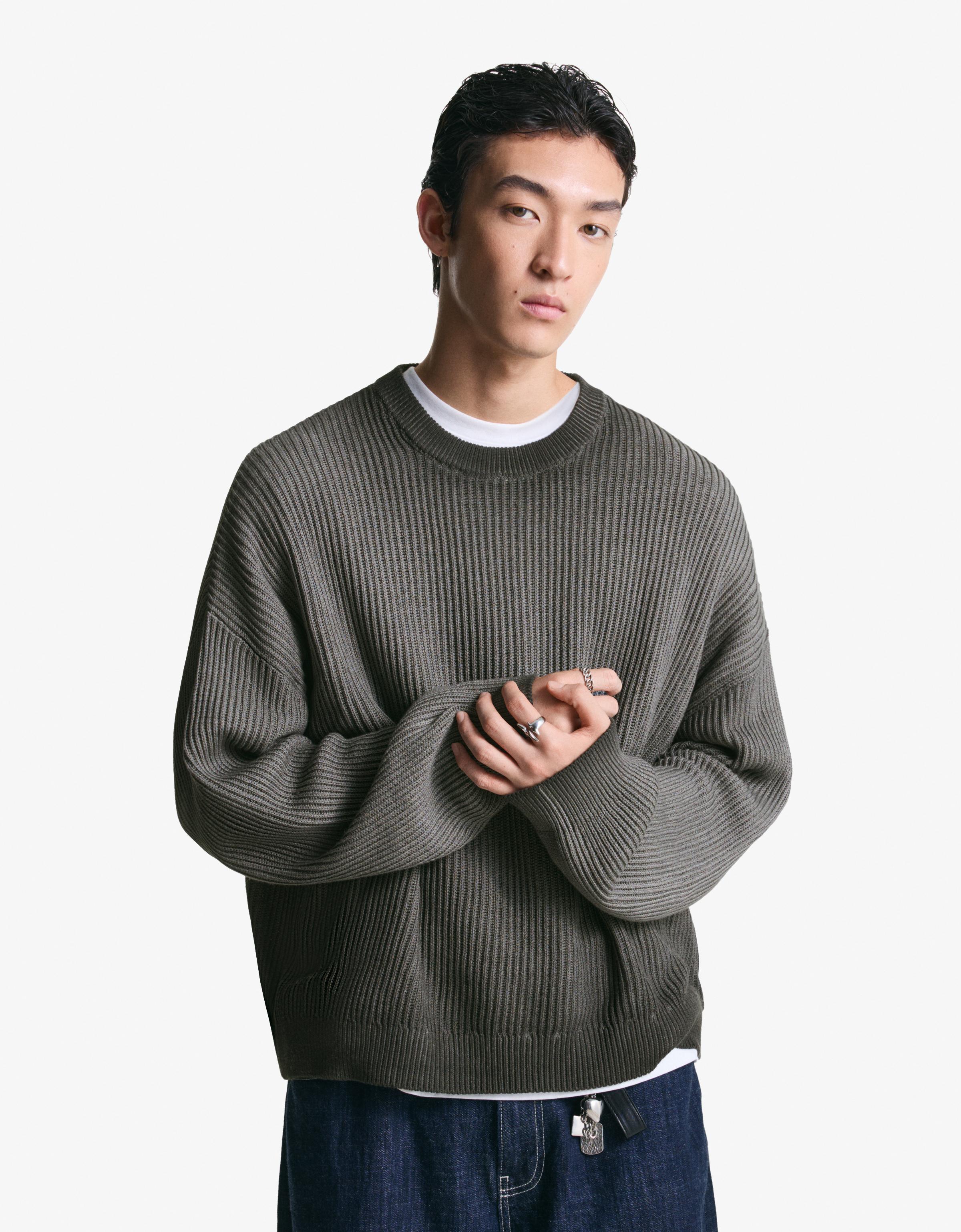 Bershka Boxy-Pullover Herren L Schwarz