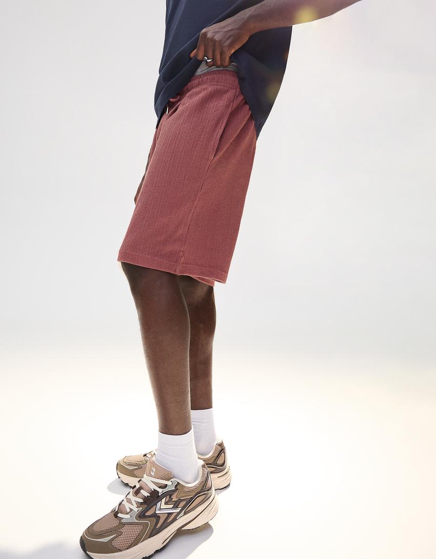 Sweatstof bermuda met textuur-Granaat