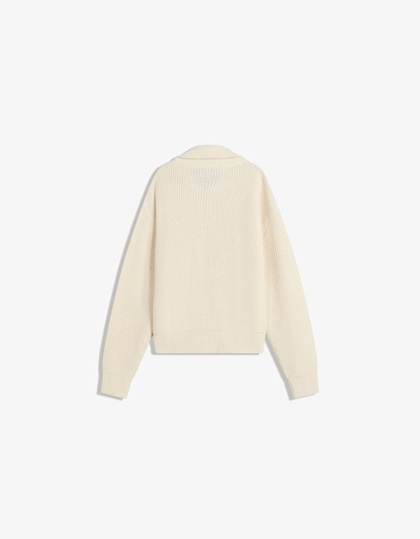 Veste zippée brodée-Blanc cassé-5