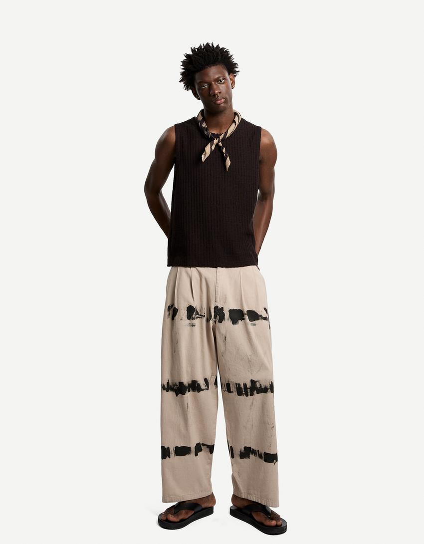 Textured T-shirt with straps-Black-2