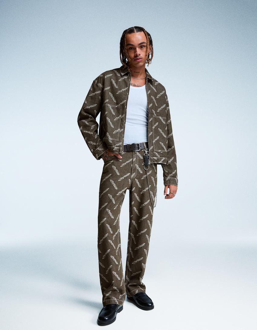 Jean baggy jacquard-Marron-3