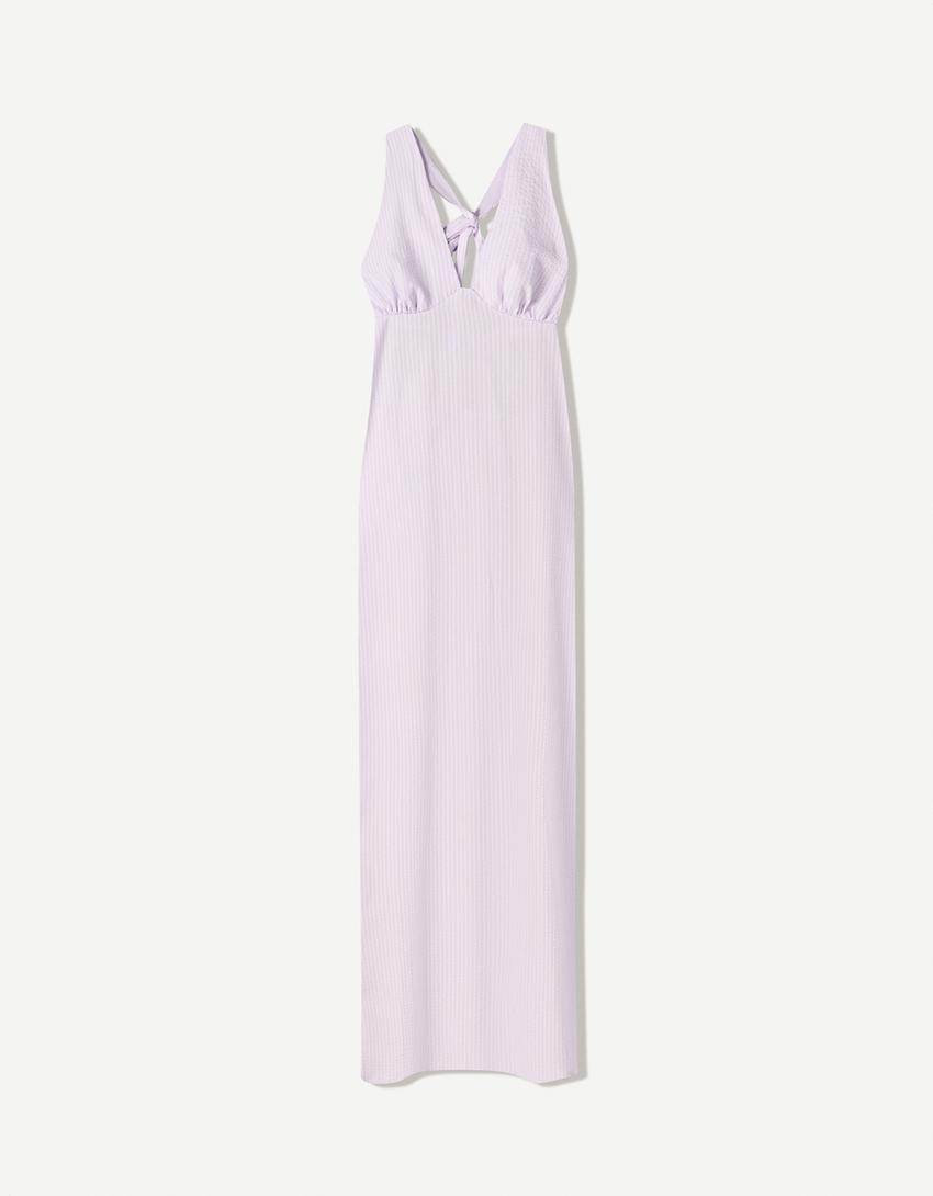 Robe midi encolure américaine-Violet-3