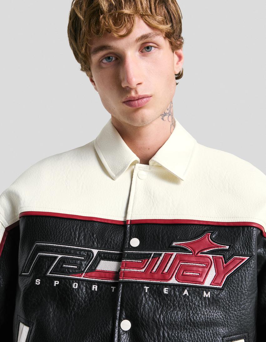 Printed leather effect jacket-Black