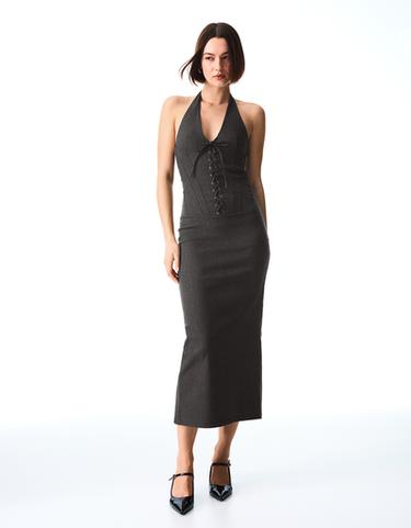 Twill halter midi dress — Dark blue 1